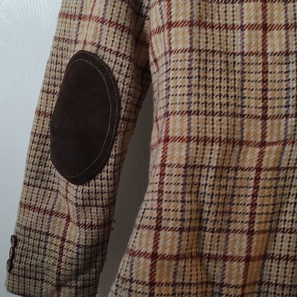 Vintage Bronson tan wool blazer suede elbow patches  Sz 13-14 see measurements - Picture 4 of 5